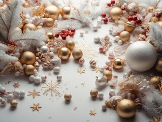 Fototapeta na wymiar New Year background with Christmas decorations Top view