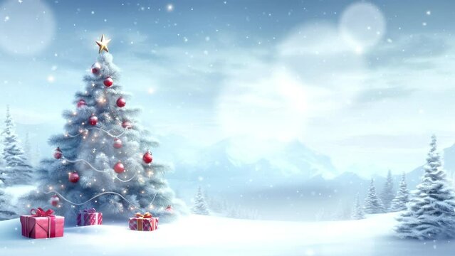 christmas tree and gifts with copy space, loop video background animation, cartoon anime style, for vtuber / streamer backdrop