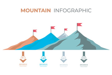 Path to the top of the mountain success concept in digital futuristic style on blue background. Vector illustration of the concept of step-by-step achievement of goals - obrazy, fototapety, plakaty