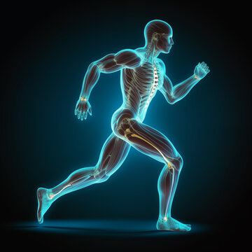 Running man, healthy runner, scientific illustration, modern sports