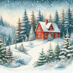 Christmas winter happy scene with frame - illustration for the children. Generative AI.