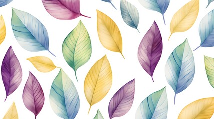 Multicolor watercolor leaves seamless pattern