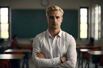 portrait of male teacher in classroom