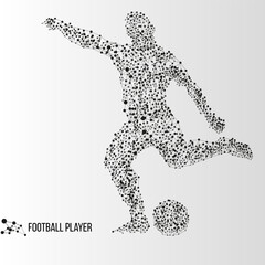 Abstract geometric molecule polygonal football soccer player silhouette isolated on gradient background - obrazy, fototapety, plakaty