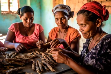 Tuinposter Cuban women make cigars. Factory for the production of tobacco products. © serperm73