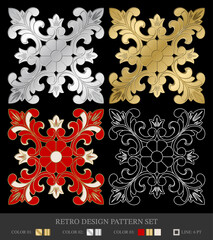 An exquisite collection of four retro design patterns, each presenting a unique blend of floral elegance.