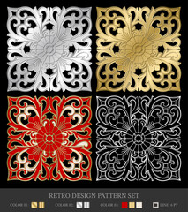 An exquisite collection of four retro design patterns, each presenting a unique blend of floral elegance.