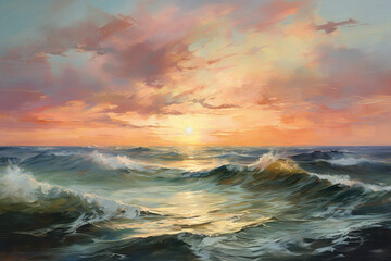 Naklejka premium Luminoscent sea waves glittering cinematic ocean wave, nature, full hd wallpaper, high resolution background