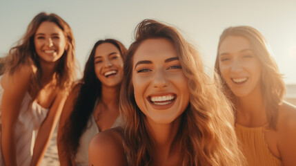 Obraz premium Group of happy friends on the beach