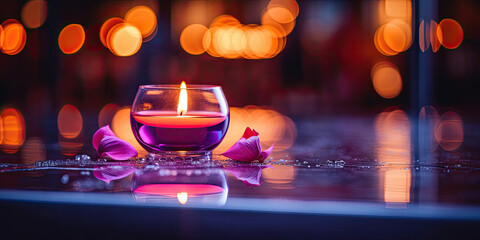 A close-up shot of a candle, Serenity., burning candle in the dark background, providing a soft warm glow of light