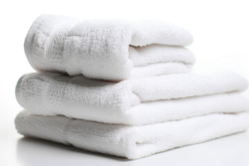 Fototapeta na wymiar White cotton fabrics towels on light background. Textile Mockup 
