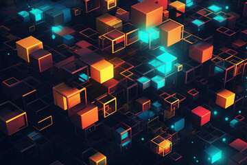 Abstract modern city made of colorful cubes in the galaxy. Generative AI 4k wallpaper. - obrazy, fototapety, plakaty