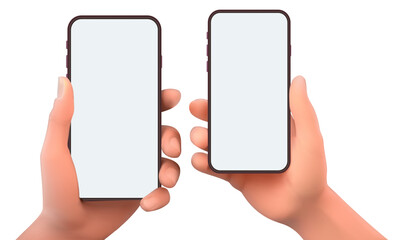 Obraz na płótnie Canvas Two hands holding a smartphone with a white screen on a white background