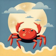  An elementary depiction of a playful crab scuttling
 - obrazy, fototapety, plakaty