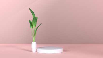 pink tulips in vase with product podium