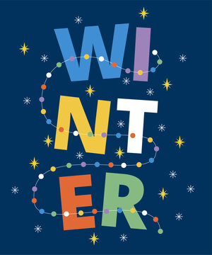 Winter Lettering. Vector Illustration of Seasonal Greetings. Holiday. Happy New Year. Typography Poster.