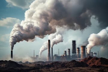 Industrial Smokestacks Polluting Skyline

