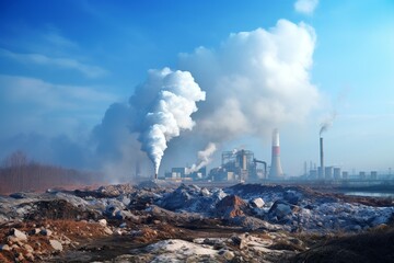 Industrial Smokestacks Polluting Skyline

