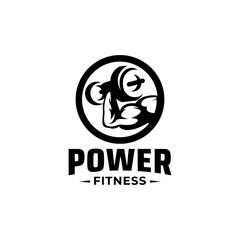 Gym Fitness Logo Concept, Power Hand Holding Barbell, Vector Logo Design