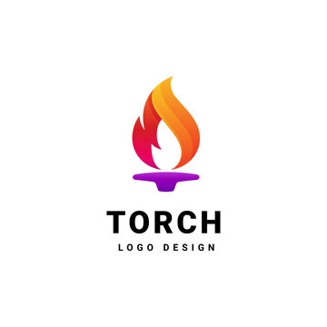 Torch with Burning Flame Logo Concept, icon symbol of power, victory, lighting, in color gradient modern template vector design logo