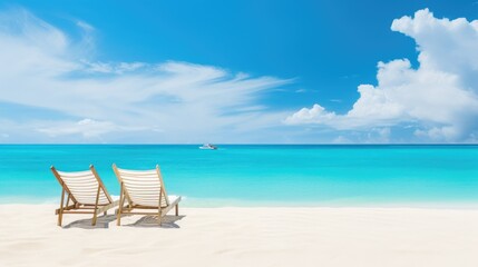Naklejka na ściany i meble Beautiful white sand beach and tropical sea. Summer vacation background