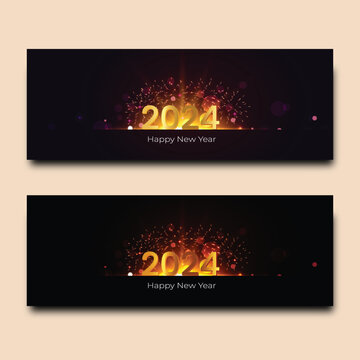 Greeting card Happy New Year 2024 with festive fireworks shining light sparkle. Extend warm wishes for a Happy New Year.