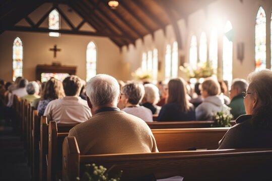 Congregation at a Sunlit Church Service

