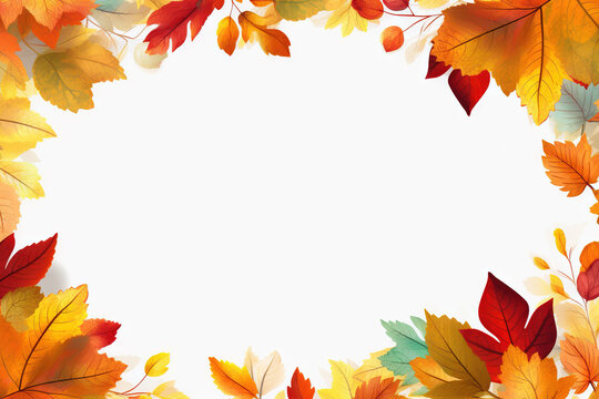 banner image that is realistic and on that is white frame with autumn colorful leaves