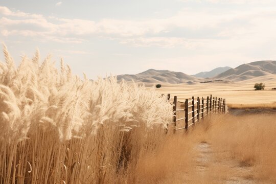 Scenic countryside landscape photograph of a neutral beige western farm backdrop
