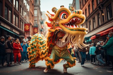 Fototapeta na wymiar Vibrant Chinese Lion Dance Celebration
