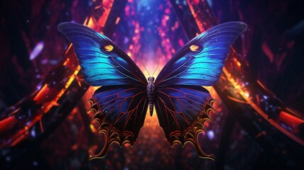 Admiral Butterfly animal neon Color illustration AI Generated pictures - obrazy, fototapety, plakaty