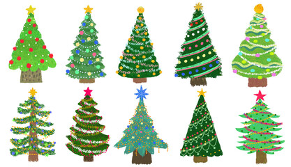 set of christmas trees