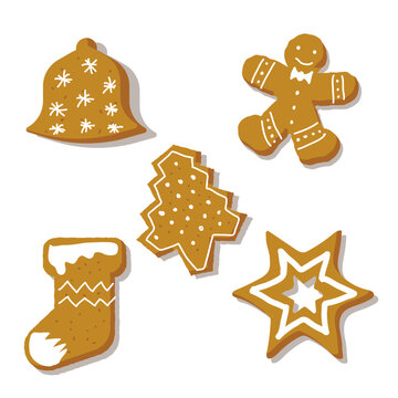 editable vector gingerbread cookies isolated on white background
