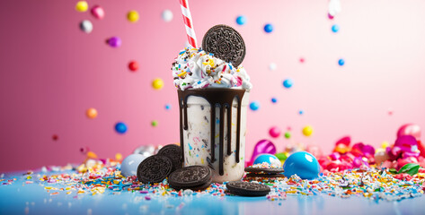 oreo milkshake photoshoot with multiple relevant props. Generative Ai content