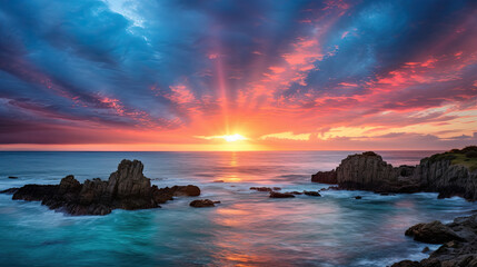 Fototapeta premium sunset over the sea,Closeup sea sand beach. Panoramic beach landscape. Inspire tropical beach seascape horizon. Orange and golden sunset sky calmness tranquil relaxing sunlight summer mood. Vacation 