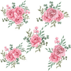 arrangements set of pink roses - obrazy, fototapety, plakaty