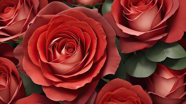 Beautiful background of roses wide-angle image.