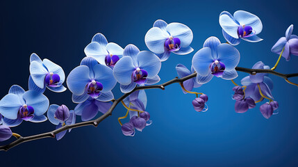 Fototapeta na wymiar purple blue Orchid on dark blue background with copy space