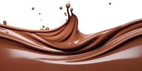 Decadent chocolate elegance. Swirl of dark liquid splashing in creamy wave. Irresistible delight. Flowing brown cocoa in delicious dessert background - obrazy, fototapety, plakaty
