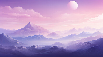 Fototapeta na wymiar purple mountain landscape with fog and forest. Sunrise and sunset in mountains., vector illustration