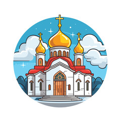 Ortthodox church building, cathedral. Cartoon religious architecture exterior, Vector illustration