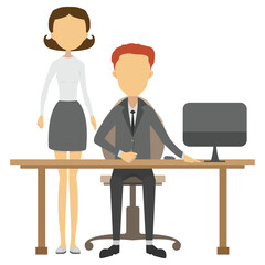 Faceless office workers, boss and secretary