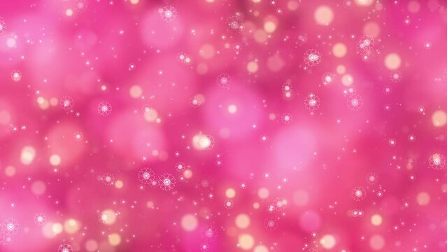 4K Seamless Loop beautiful glow pink bokeh snowflakes motion abstract on pink background for christmas new.Animation 3d Abstract motion flash background for intro title greeting holiday festive New ye