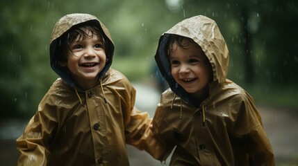 Joyful Splashes Children Embracing the Rain