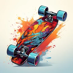 Ingelijste posters a colorful skateboard with blue wheels © Gheorghe