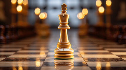 a Chess pieces on chessboard, competition success and strategy game play