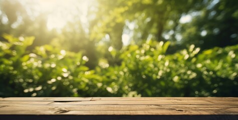 Wooden table for products in the forest