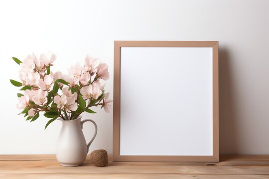 a picture frame and a vase of flowers