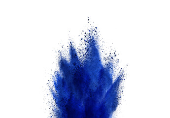 abstract blue powder splatted background. Colored powder explosive on white background. Colored cloud. Colorful dust explode. Paint Holi