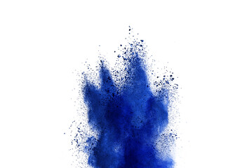 abstract blue powder splatted background. Colored powder explosive on white background. Colored...